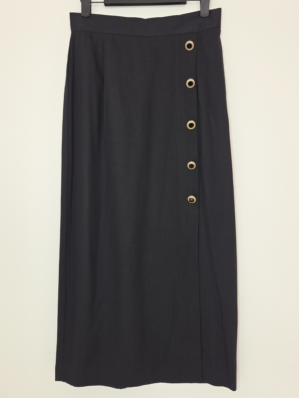 Bobbie Brooks Vintage Made in USA Black Maxi Skirt Gold Buttons 80s Size 10